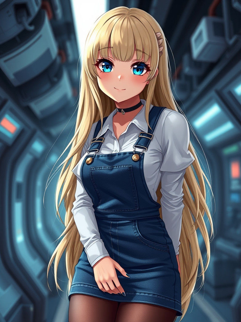Anime Cyborg Lady in Spaceport