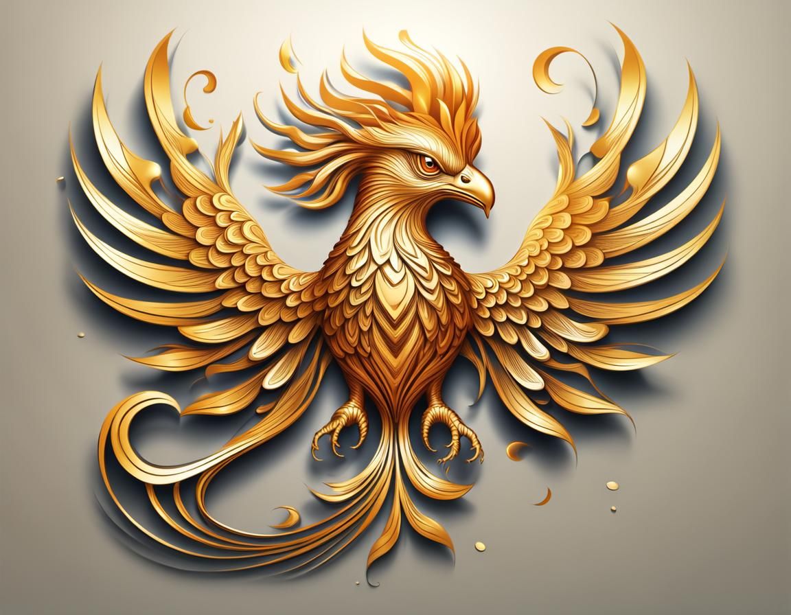 Golden Phoenix Mini Logo in Abstract Fractal Style