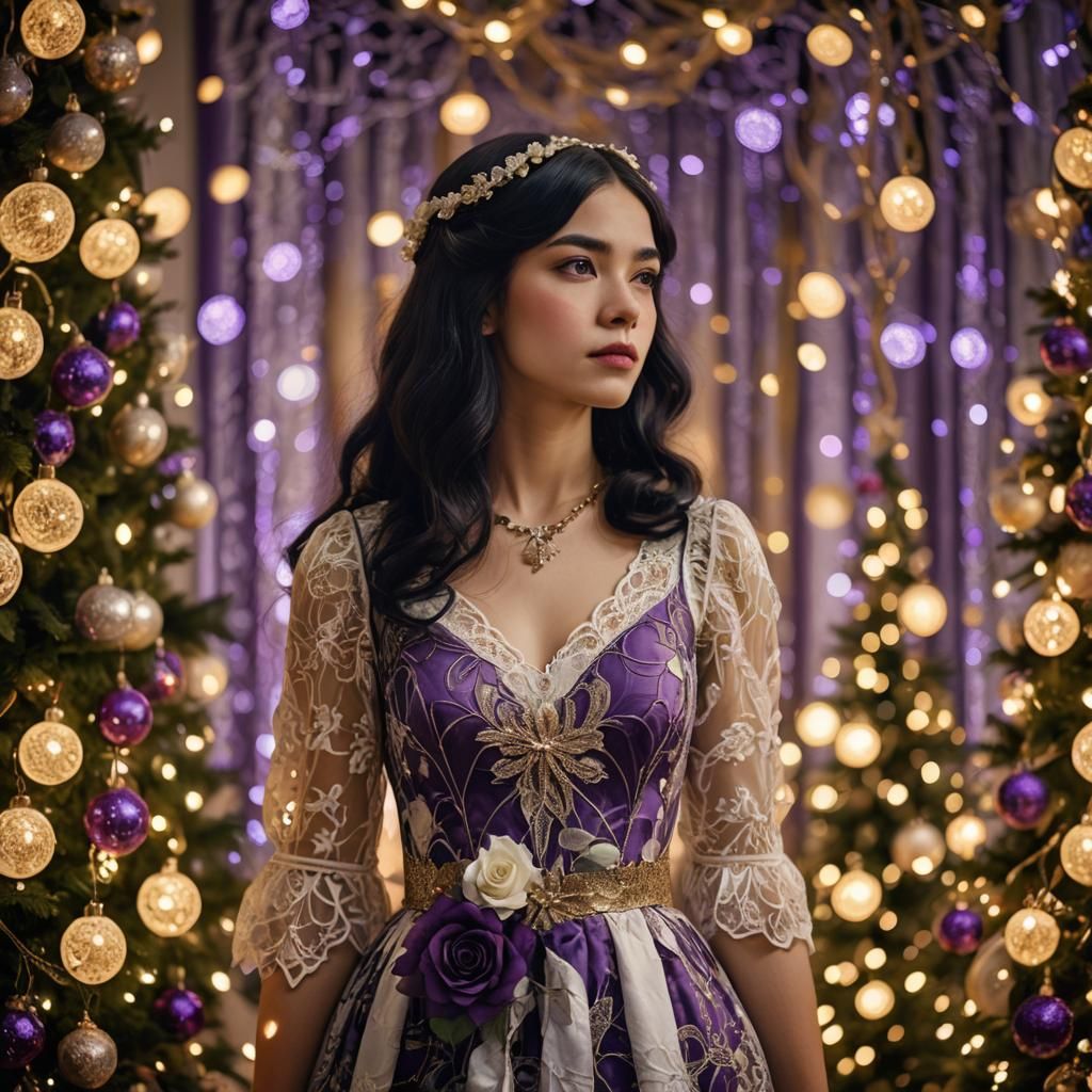 Jugendstil Girl in Rose Dress at Christmas