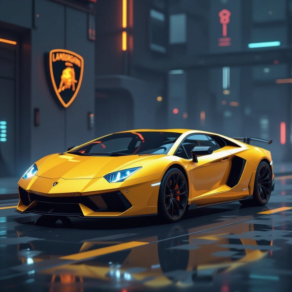 Futuristic Lamborghini Logo in Plasma Yellow: 3D Fantasy Art