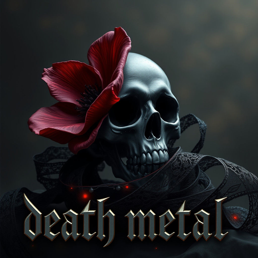 Burgundy Flower and Skull: Death Metal Concept Art