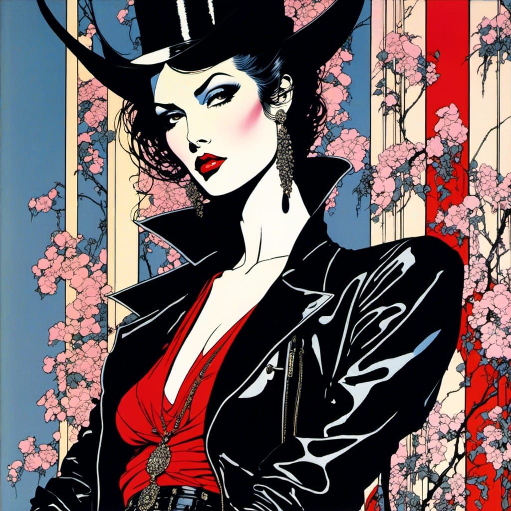 Elegant Goth Girl in Pen and Ink Style