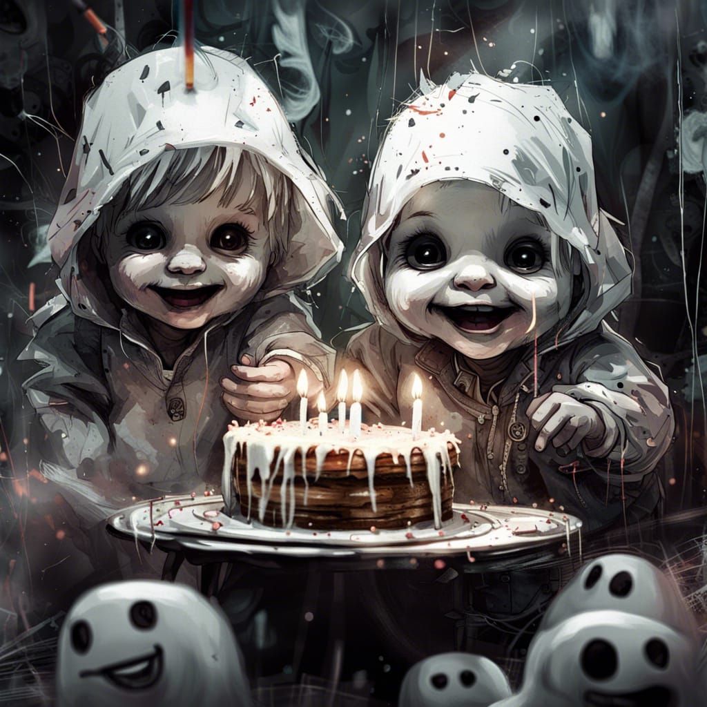 Cute Baby Ghosts' Birthday Party in Ultra Detail
