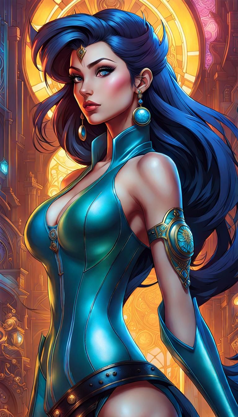 Cyberpunk Ariel in Atlantis: Cel-Shaded RPG Art