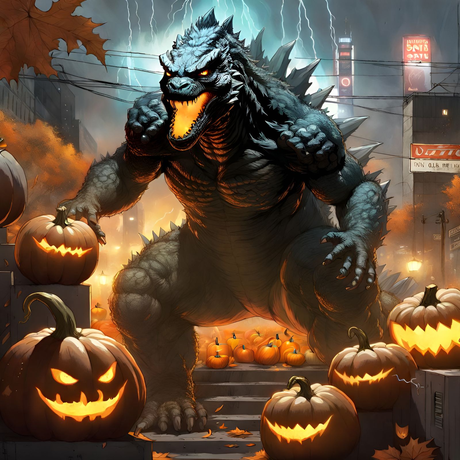 Godzilla's Pumpkin Patch: A Cinematic 8k Portrait