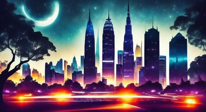 Metropolis Silhouette in Retro-Futuristic Style