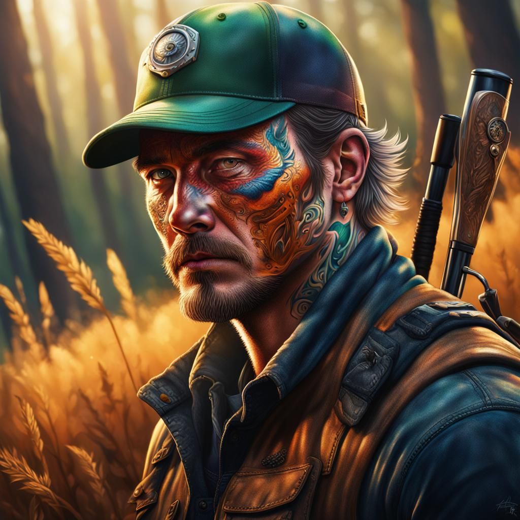 Intricately Detailed Tattooed Portrait in Splash Art Style