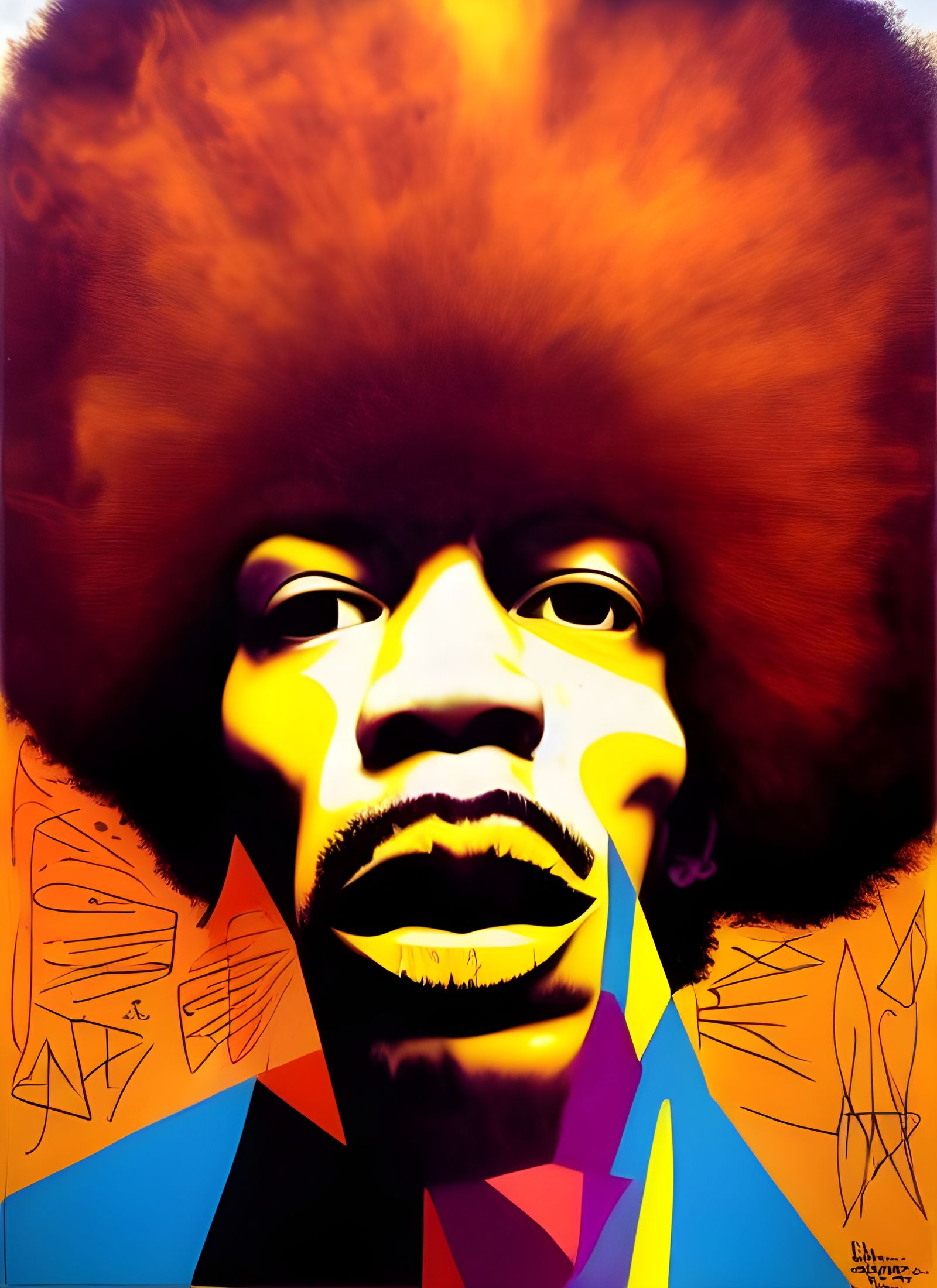 Jimi Hendrix Surreal Portrait in Basquiat Style