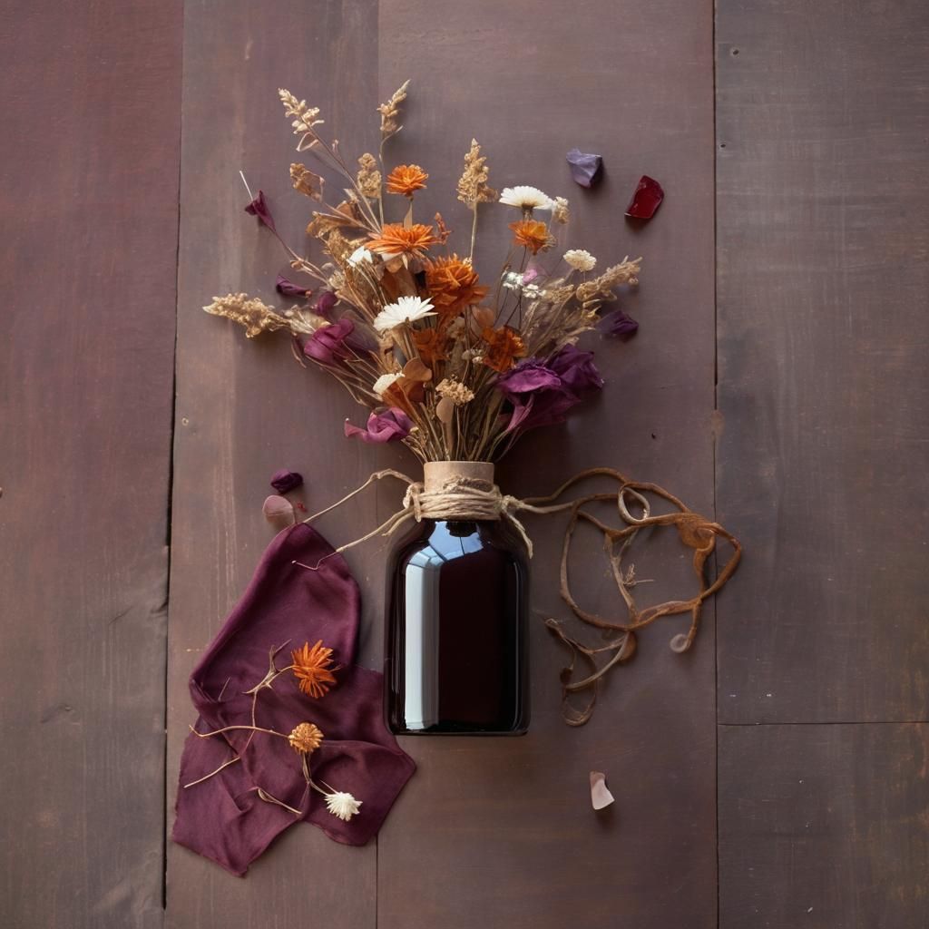 bouquet of dried bleached flowers in a reused sea glass jar ...