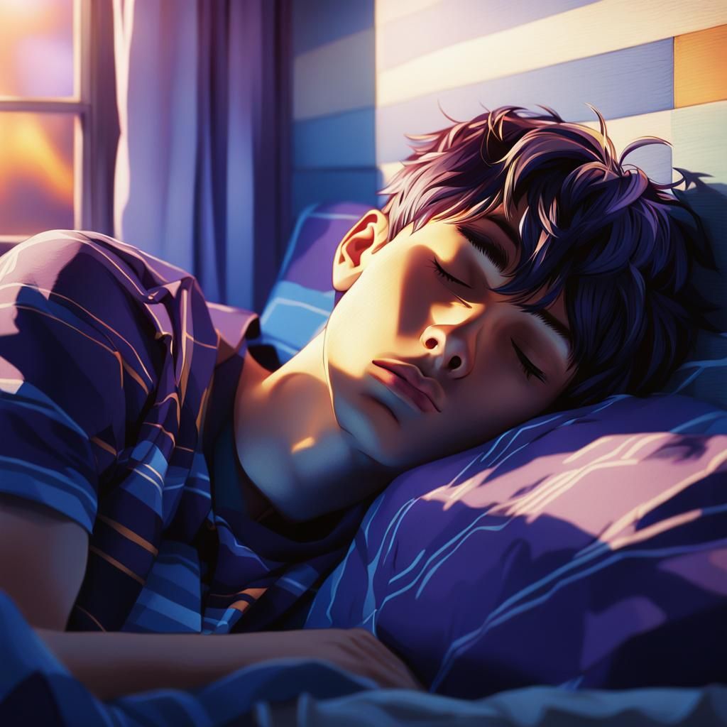 Anime Boy Asleep in Bed, Studio Trigger Style