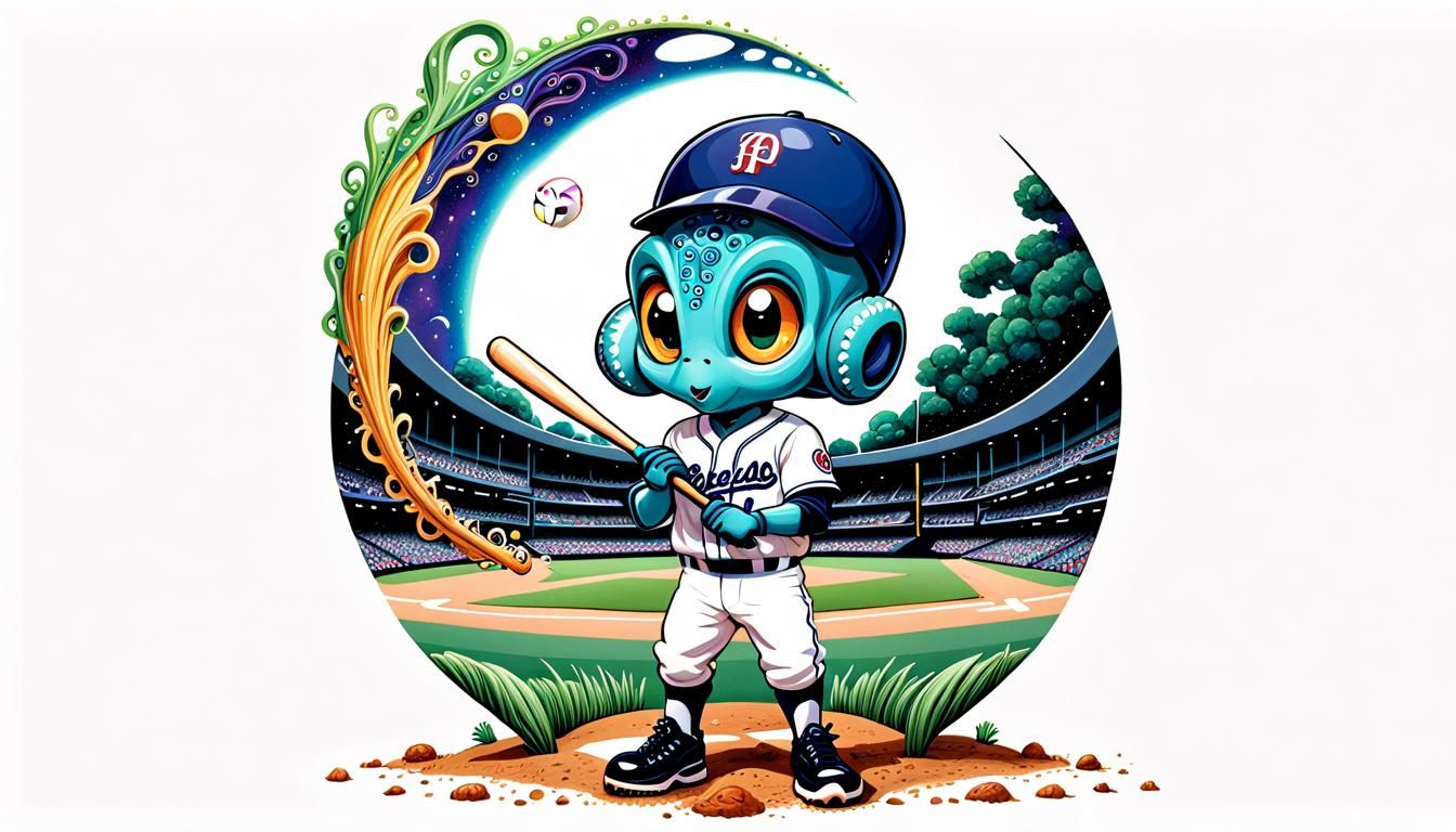 Cephalopod Alien Plays Baseball, Comic Style