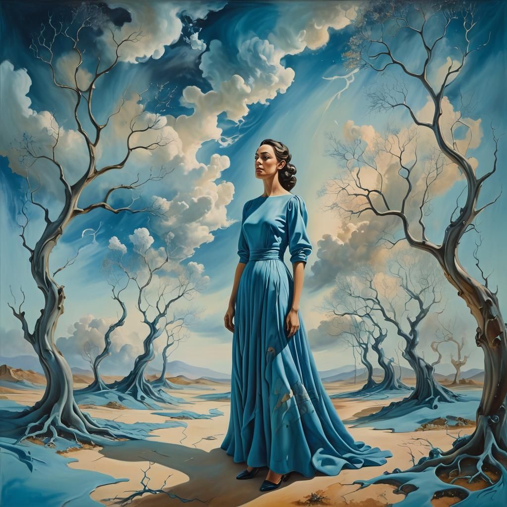 Surreal Woman in Dreamlike Landscape, Digital Art