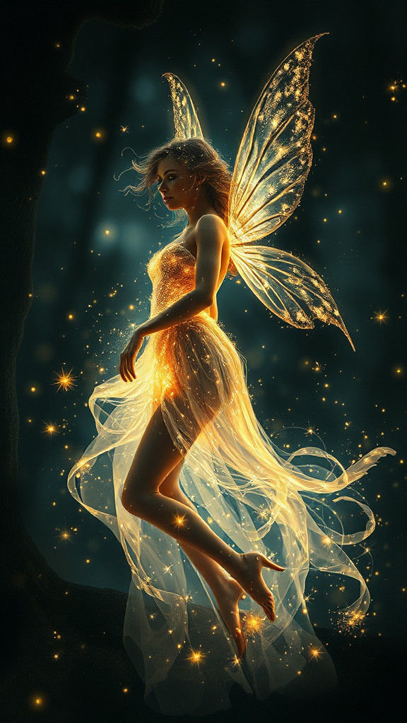 Fairy Queen Silhouette Formed by Fireflies