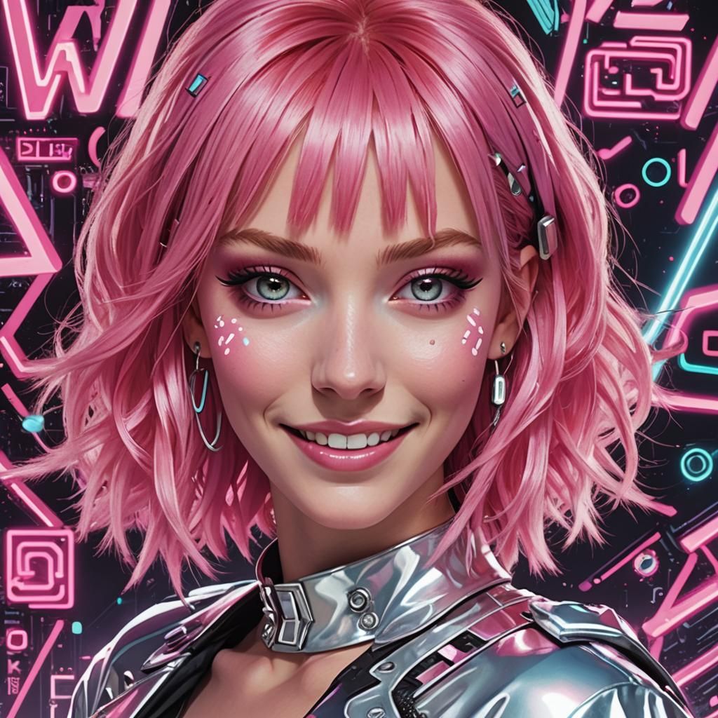 Cyberpunk Girl on Magazine Cover with Neon Accents