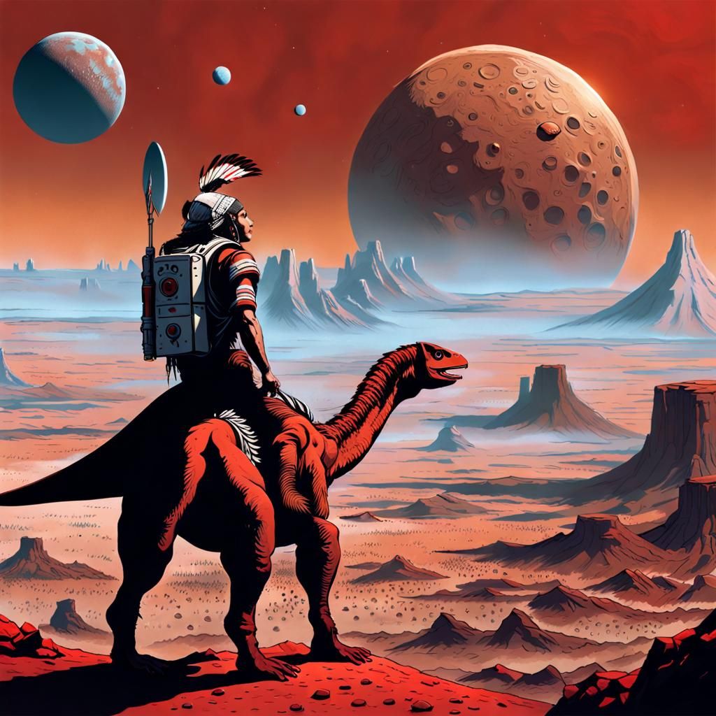 Native American and Dinosaurs on the Prairie