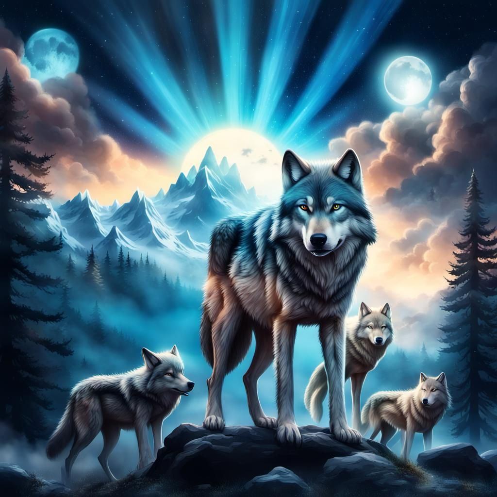 Wolf Kingdom at Midnight with Glowing Specks