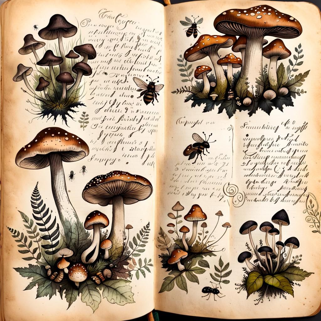 Botanical Mushroom Sketches with Vintage Ink Details