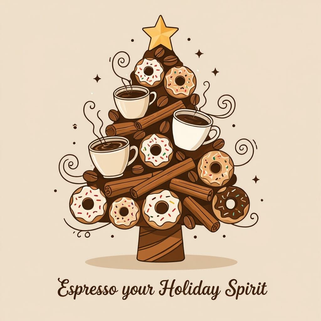 Christmas Tree Made of Coffee, Donuts, and Beans