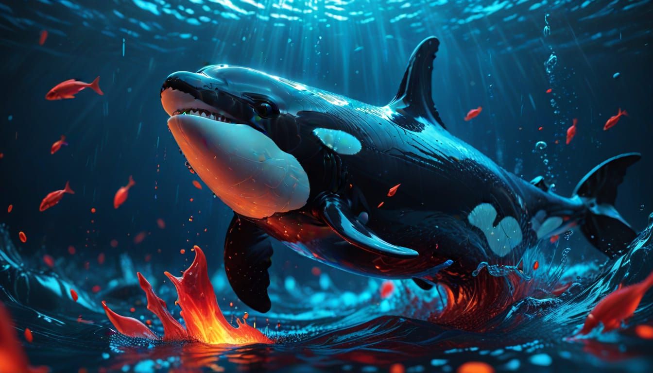 Vibrant Orca Soars Through Bloody Ocean Currents in Hyper-Re...