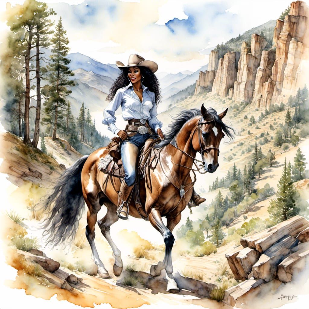 Donna Summer as Western Gunfighter, Watercolor Portrait