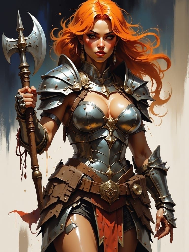 Fierce Barbarian Warrior with Axe in High-Fantasy Style