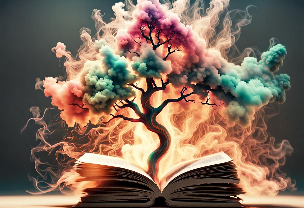 Holographic Tree of Books Casting Spell in 3D
