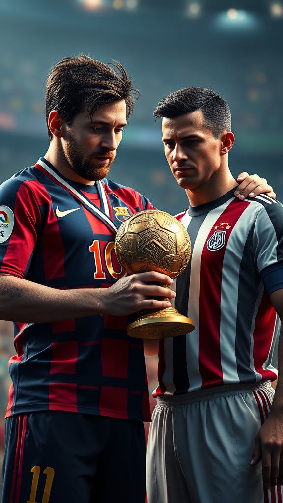 Messi Celebrates as Ronaldo Reacts, Humorous Art