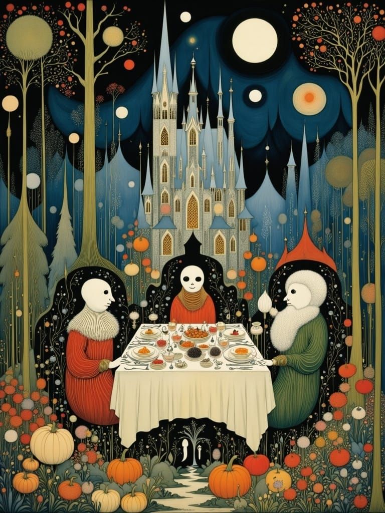 Festive Thanksgiving Feast in Whimsical Nostalgic Style