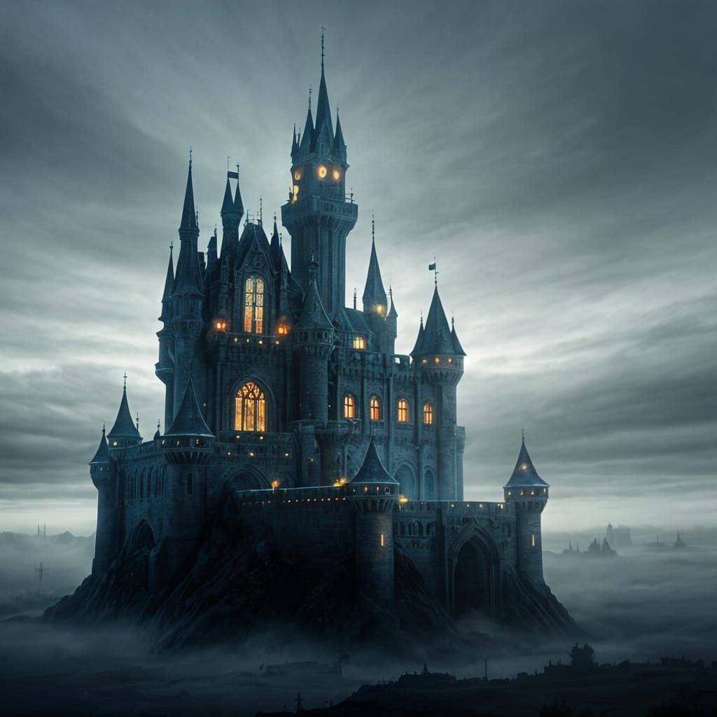 Epic Asymmetrical Castle in Alcohol Ink Style