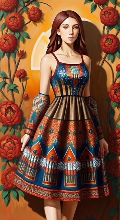 Byzantine Geometric Peony Sundress in Oil Gouache