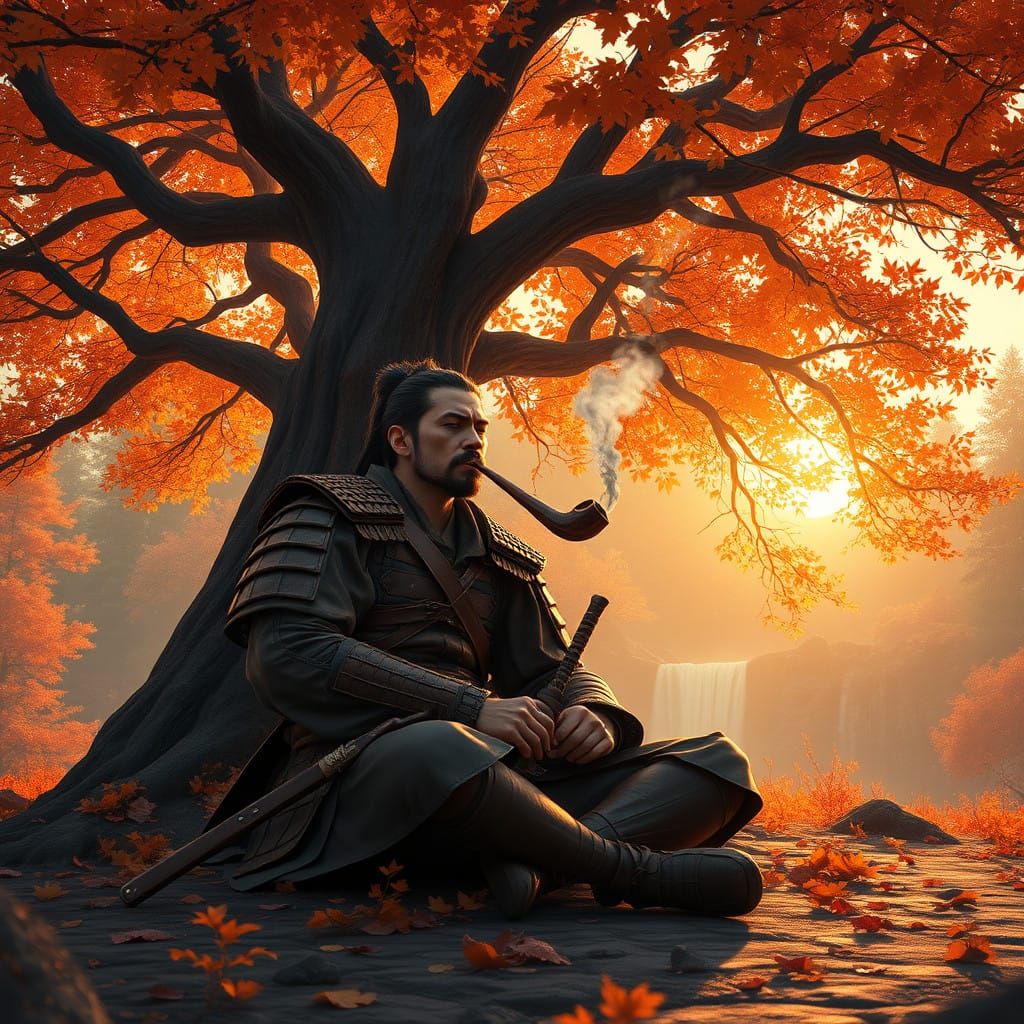 Ancient Warrior Finds Serenity in Autumn Twilight