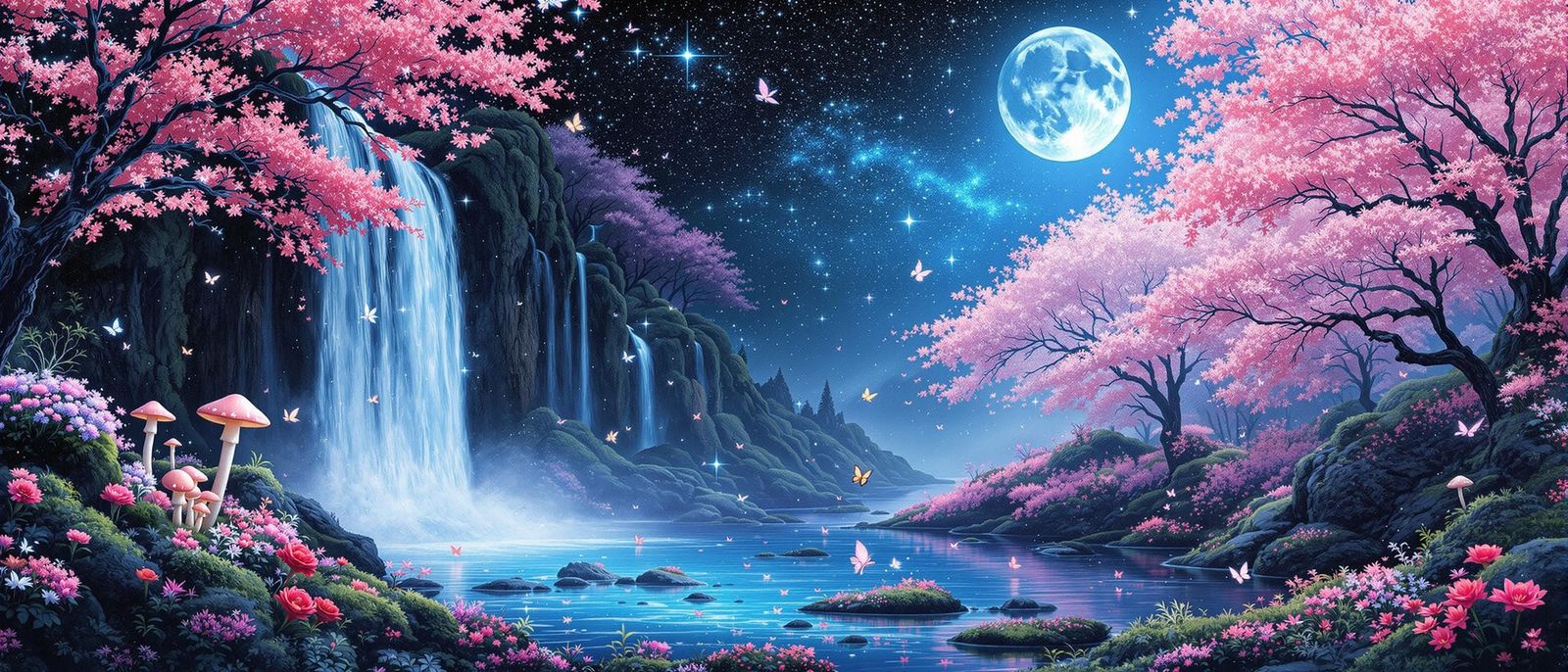 Manhwa Inspired Surreal Landscape with Glitch Effects