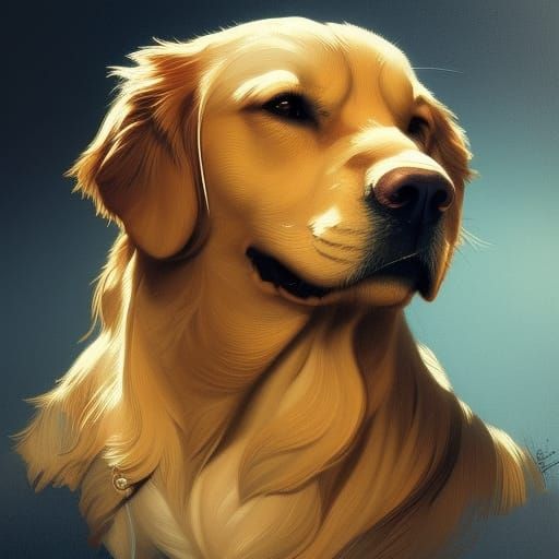 Golden Retriever Portrait in Hyperdetailed Digital Art