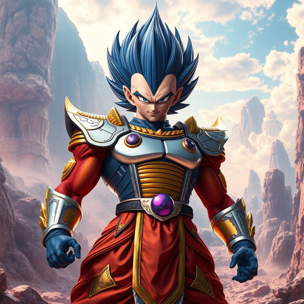 Epic Saiyan Warrior in Vibrant Fantasy Landscape