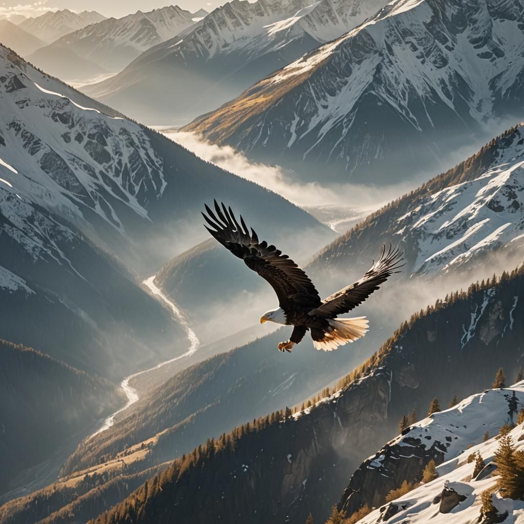 Eagle Soaring Through Mountains in Cinematic Style