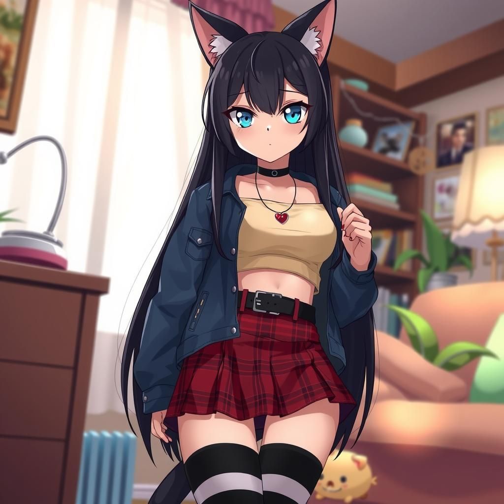 Smug Catgirl in Anime Style