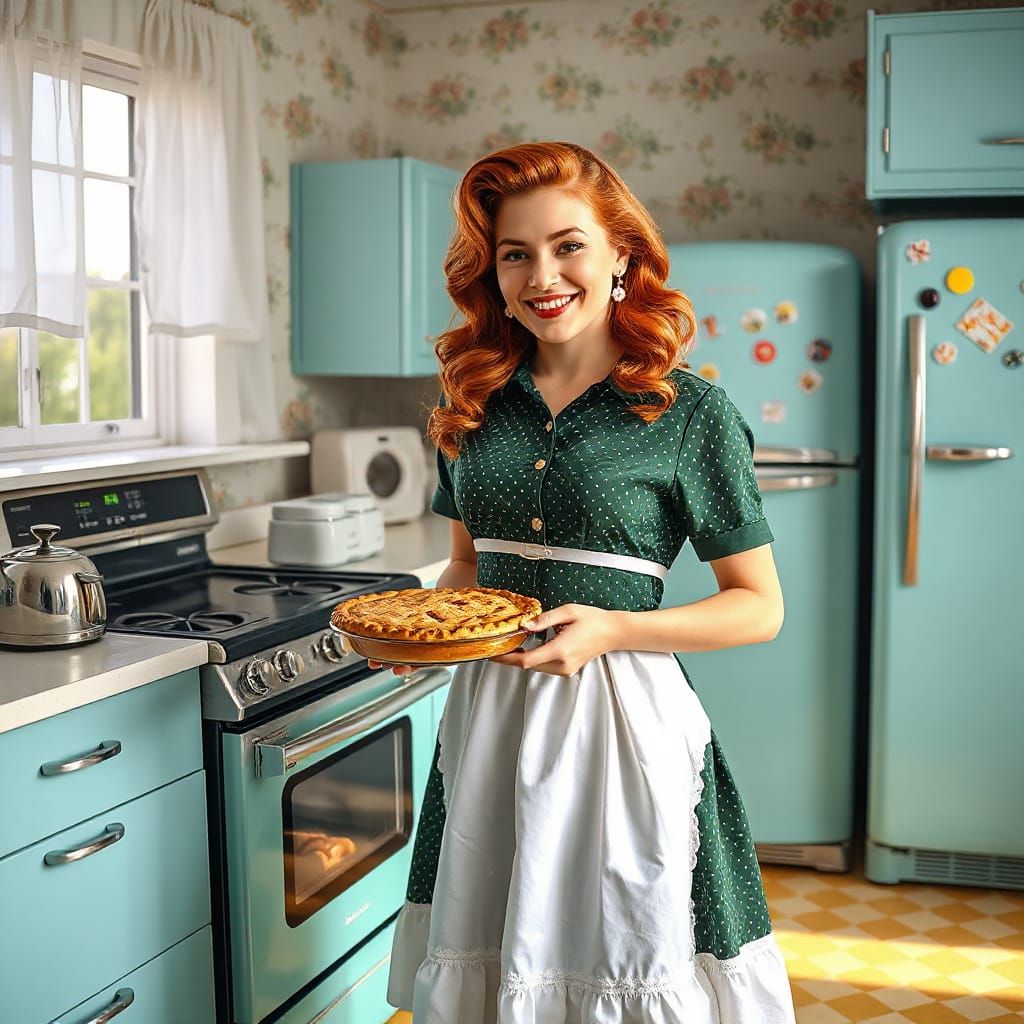 1950s Housewife Baking a Cherry Pie