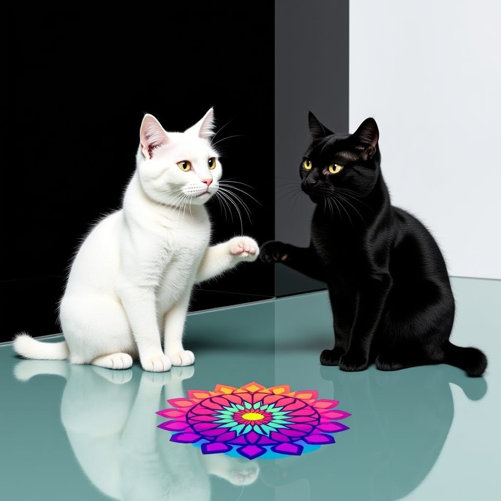 Contrasting Cats Reach Across Kaleidoscopic Divide