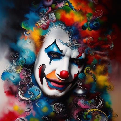 Colorful Clown in Detailed Gouache Style