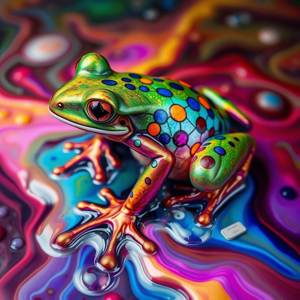 Melting Rainbow Tree Frog in Surreal Style
