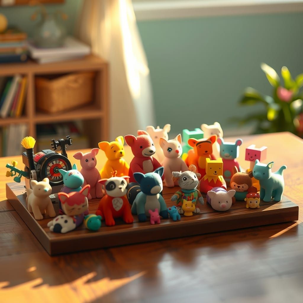 Whimsical Toy Cube Animal Puzzle Arrangement in Vibrant Colo...