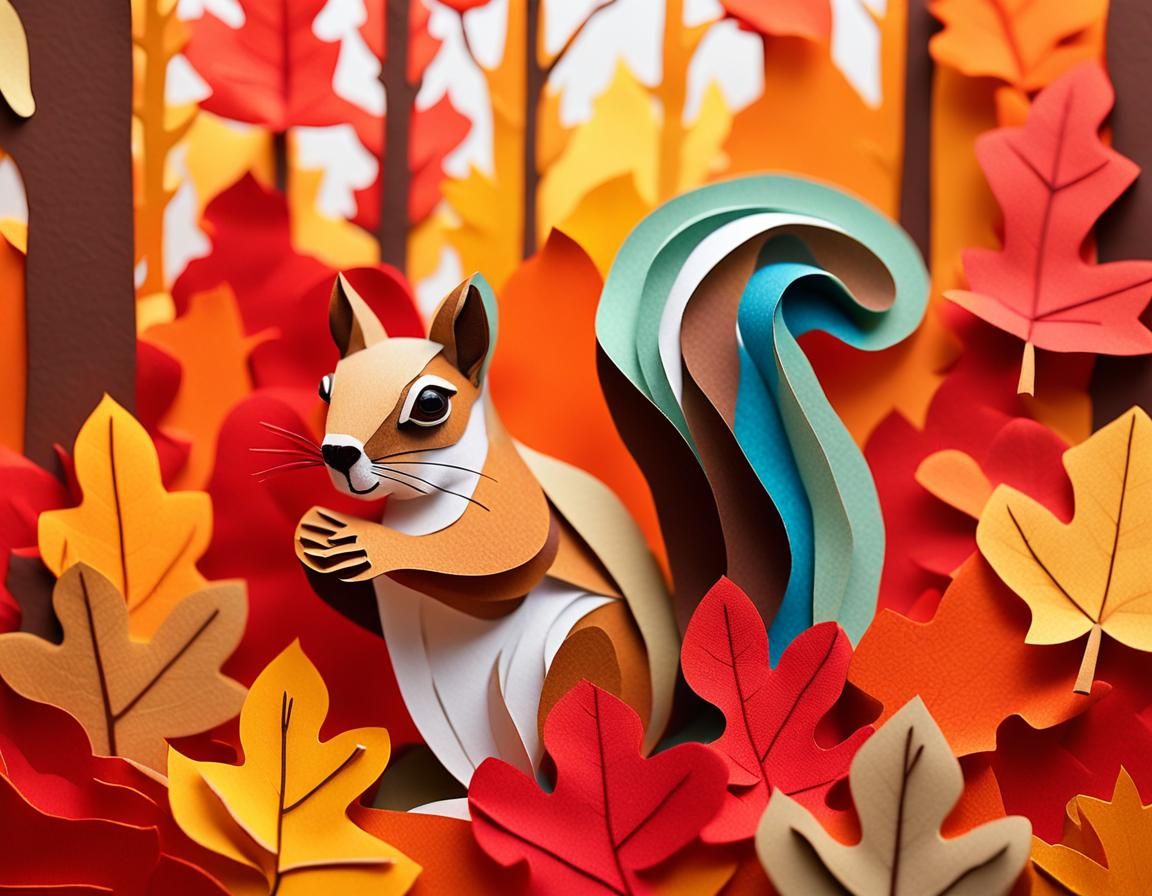 Squirrel in Forest: Vibrant Paper Art