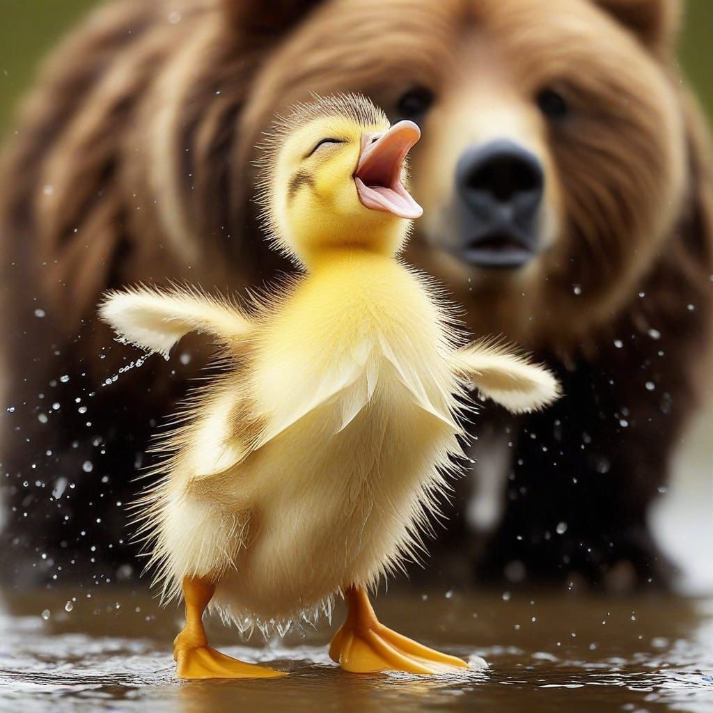 Dancing Duckling Catching Rain, Comical Realism
