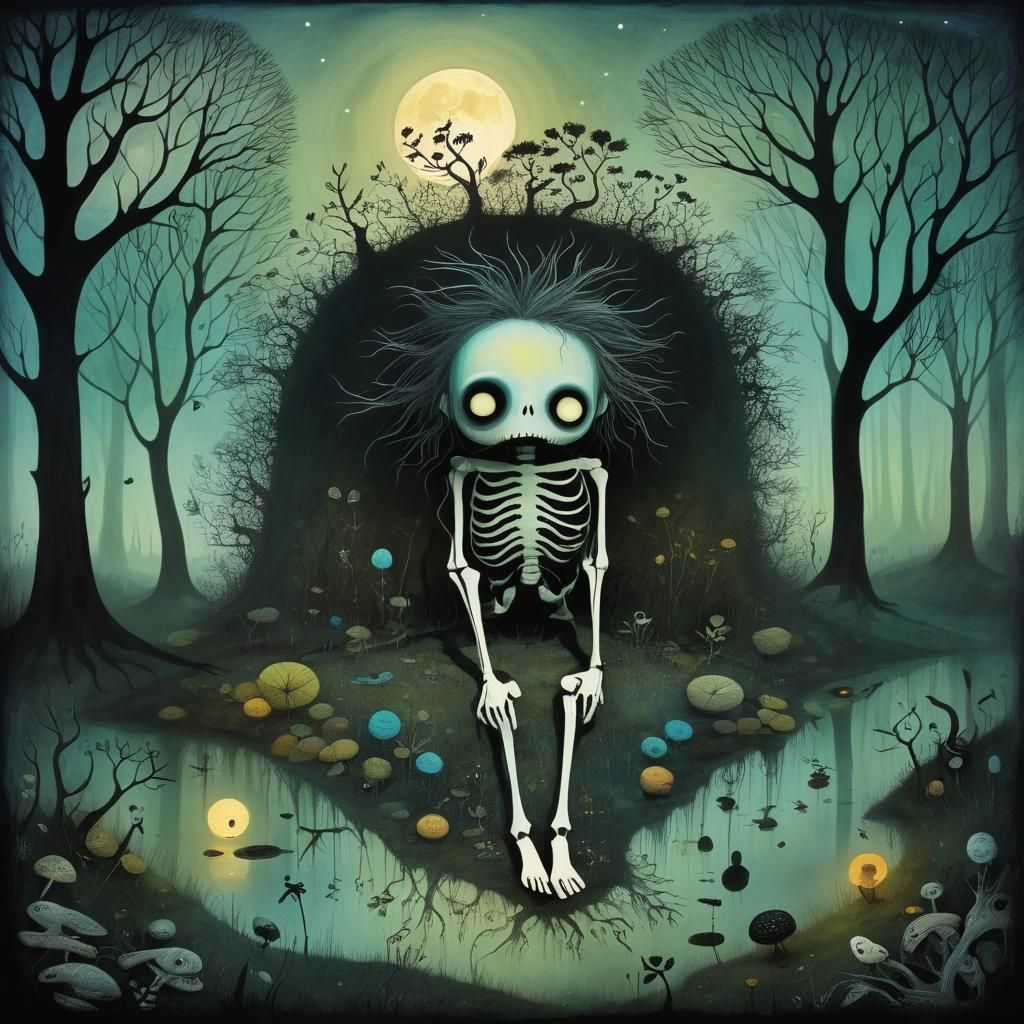 Dreamy Noctilucent Nap in Nature, Mixed Media Style