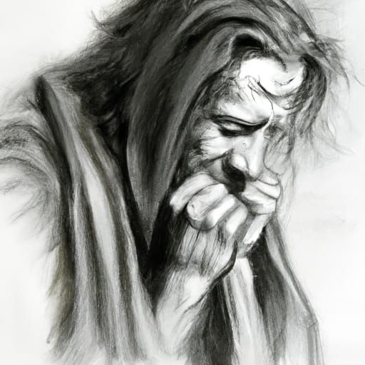 Pencil Sketch of Grief Inspired by Oil Painting