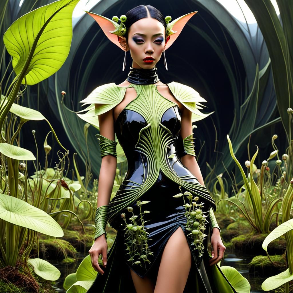 Futuristic Indonesian Model in Tim Burton Dress