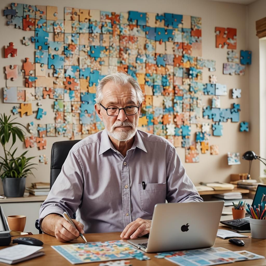Boomer Data Analyst in Home Office: Professional Photo