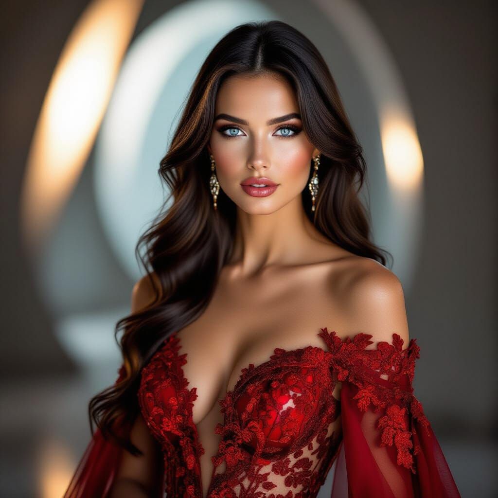 Futuristic Fashion Portrait: Woman in Red Couture