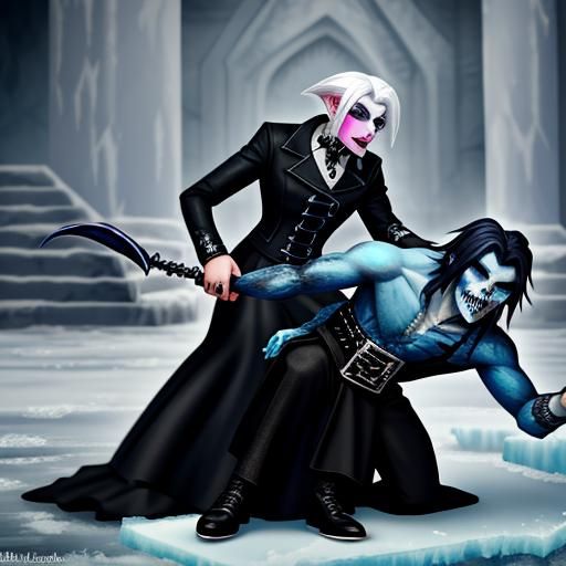 Icy transfemme goth is grabbing the indigent gutter troll.