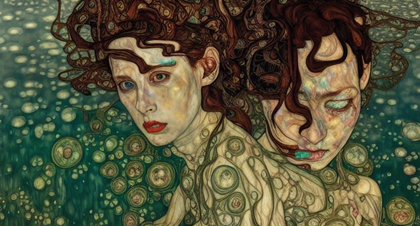 Egon Schiele Inspired Concubine in Fractal Iridescence